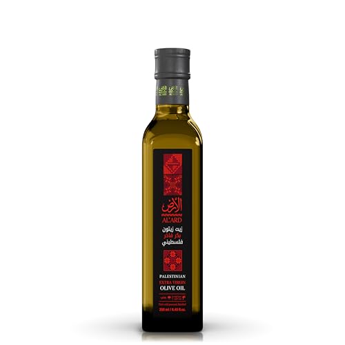 Al'Ard Palestinian Extra Virgin Olive Oil, 500ml Cold Pressed Olive Oil from Palestine, Smooth Balanced Flavor, Premium EVOO, 16.9 Fl Oz Glass Bottle