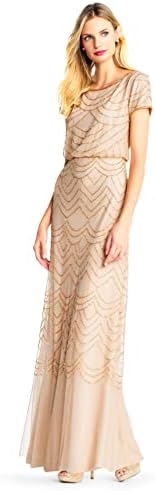 Adrianna Papell Womens Short Sleeve Blouson Beaded Gown