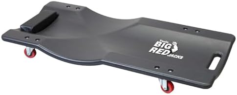BIG RED TRP6240 Torin Blow Molded Plastic Rolling Garage/Shop Creeper: 40" Mechanic Cart with Padded Headrest, Dual Tool Trays and 6 Casters, Red