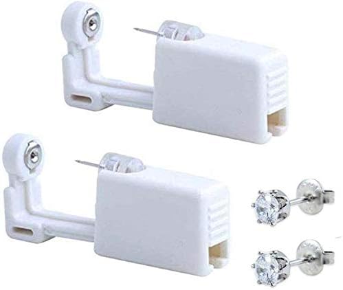 XUKEKOY 2 Pack Self Ear Piercing Gun Earring Disposable Piercing Kit No Pain Easy Use Ear Piercing Gun Kit Tool with Stud (White)