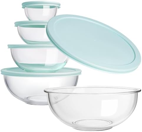 Luvan Glass Mixing Bowls with Lids Set(4.5QT, 2.7QT, 1.1QT)-Large Glass Mixing Bowls, Clear Salad Bowl for Baking, Cooking, Serving, Food Prep, 3PC Nesting Bowls for Kitchen Storage & Dishwasher Safe