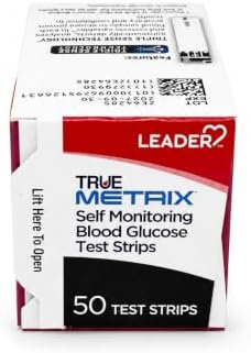 LEADER True Metrix Blood Glucose Test Strips for Diabetes, Tiny Blood Sample, Self-Monitoring, Triple Sense Technology, for Adults and Kids 12+