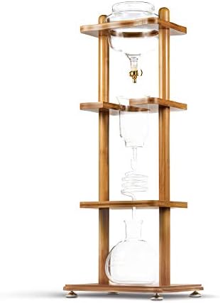 Yama Cold Brew Maker I Ice Coffee Machine With Slow Drip Technology I Makes 6-8 cups (32oz), Large Capacity Cold Brew Coffee Tower, Brown Wood Curved Frame