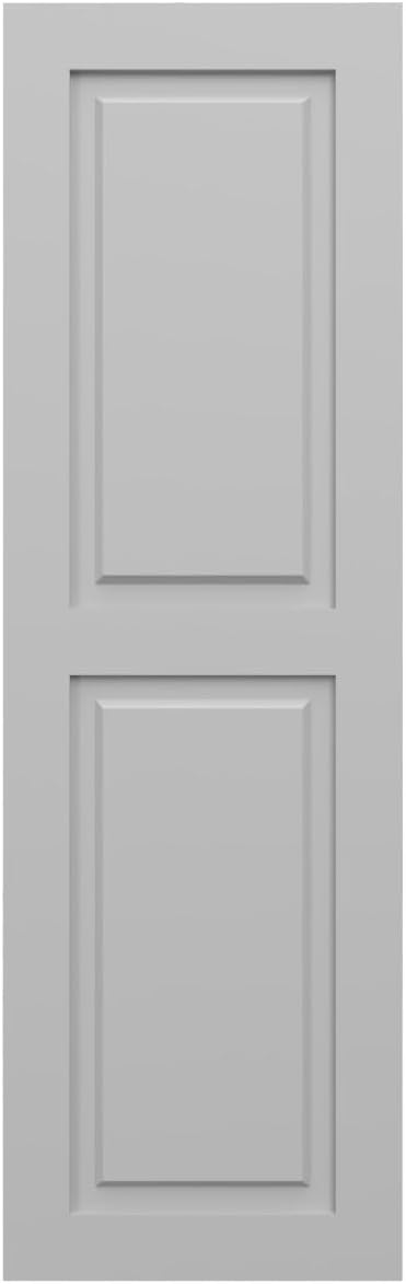12"W x 36"H True Fit PVC Two Equal Raised Panel Shutters, Primed (Per Pair - Hardware Not Included)