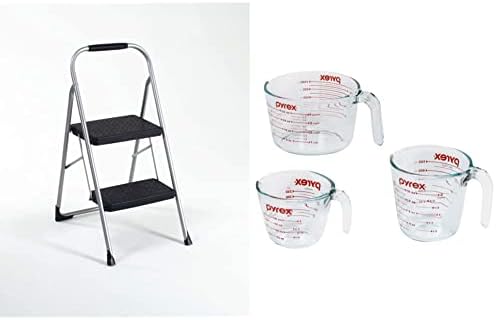 Cosco 11408PBL1E Three Step Big Step Folding Step Stool with Rubber Hand Grip, Grey