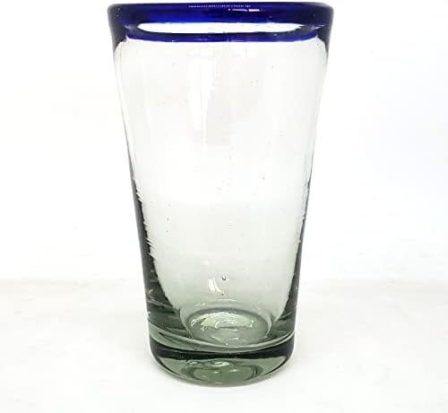Cobalt Blue Rim 16 oz Pint Glasses (set of 6), Recycled Glass, Lead-free, Toxin-Free (16oz Pint)