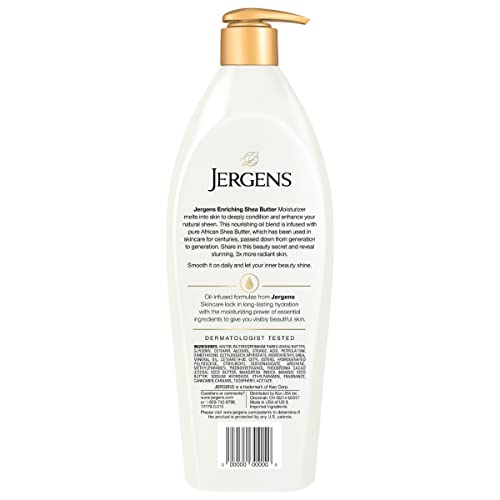 Jergens Shea Butter Body Lotion, Deep Moisturizer for Dry Skin, 26.5 fl oz | Enriching Hand and Body Lotion, Vitamin E, Extremely Dry Skin Relief, 2.5X More Radiant Skin, Deep Conditioning