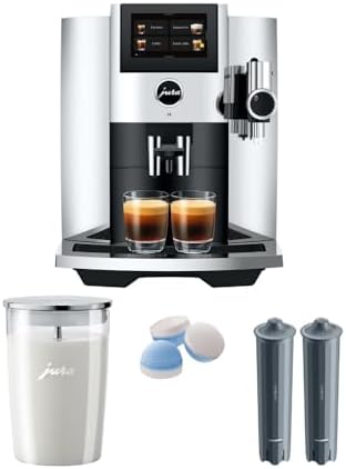 Jura S8 Automatic Coffee Machine Bundle | PEP (Chrome), Milk Container, Smart Filter Cartridges (2-Pack), Cleaning Tablets, (5 items)