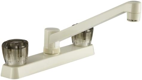 Dura Faucet DF-PK600S-BQ RV Two Handle Kitchen Sink Faucet (Bisque) | Smoked acrylic knobs give smooth, precise control of flow. Bisque Parchment. Plated ABS plastic (not metal).