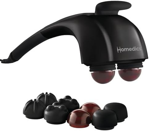 Homedics Handheld Back Massager with Heat, Deep Tissue Percussion Massager | Neck, Shoulders & Body Massage, 4 Custom Attachment Sets, Dual Node