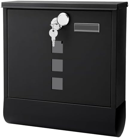 Locking Mailbox Wall Mount for Outside– Jssmst Mailboxes with Key Lock for Front Door Fence, Large Capacity Letter Box, 14.3 x 4.1 x 11.8 Inch, Black, SM-HPB911BN