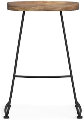 SIMPLIHOME Amberly Rustic Metal 24 Inch Saddle Counter Height Stool (Set of 2) in Natural/Black, For the Dining Room and Kitchen