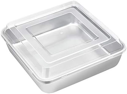 E-far 8 x 8-Inch Baking Pan with lid, Square Cake Brownie Baking Pans Stainless Steel Bakeware Set of 2, Non-toxic & Healthy