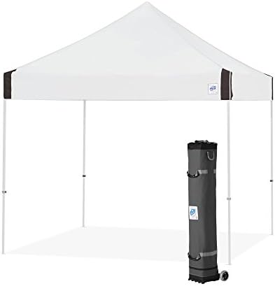 E-Z UP Vantage Instant Shelter Canopy, 10' x 10', Steel Gray Powder-Coated Steel Frame with Wide-Trax Roller Bag & 4 Piece Spike Set, Black