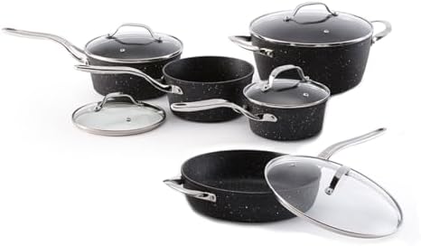 Starfrit The Rock 8PC Non-Stick Cookware Set, Black | Durable Forged Aluminum, Oven Safe, PFOA Free, Easy to Clean