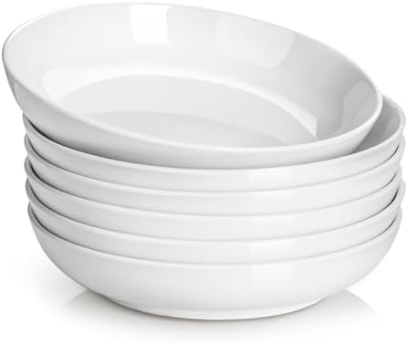 DOWAN 8.5" Pasta Bowls, 32oz Salad Bowls Set of 6, Natural White Ceramic Serving Bowls