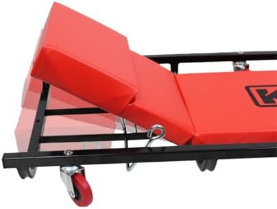 K Tool International 74961 Creeper Seat, Adjustable Headrest with Fully Padded Support, Oil Resistant Rubber Casters