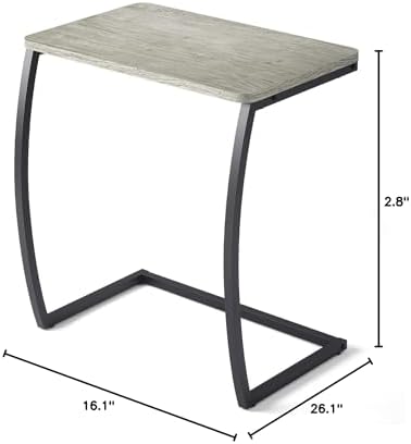 SRIWATANA Walnut C Shaped Side Table, Vintage End Table for Sofa Couch Bed