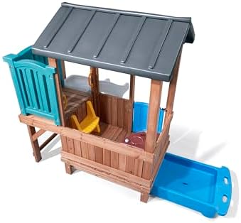 Step2 Woodland Adventure Playhouse & Slide, Kids Outdoor Playset, Backyard Playground Set, Swings, Storage Drawer, Made of Wood & Durable Plastic