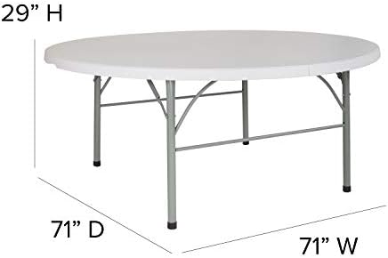 Flash Furniture 5-Foot Round Bi-Fold White Plastic Folding Table | Lightweight, Easy Storage, Commercial Grade, Carrying Handle