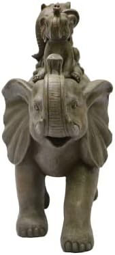 Nature's Mark 8" H 3 Baby Elephants Riding an Elephant Resin Statue Figurine Home Decorative Accent Decor (Brown)