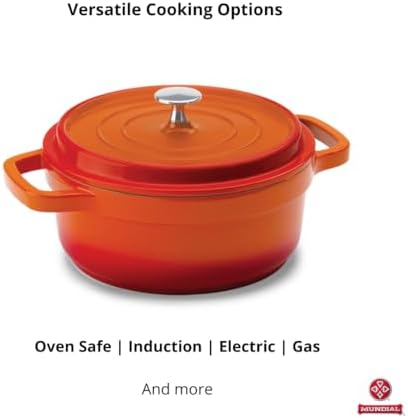 Hercules by Mundial, Cast-Aluminum Dutch Oven Pot with Lid & Handles, All Stove types, Oven-Safe Casserole Cookware with Nonstick Enamel, Orange 26L