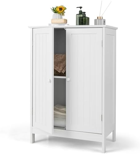 GLACER Bathroom Floor Cabinet, Wooden Storage Cabinet (White)
