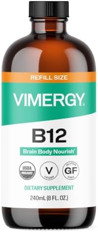 Vimergy Liquid Vitamin B12 Brain Function, 2500 mcg, Organic, 30 Servings | Brain Body Nourish*, Supports Oxygen and energy to the Brain*, Methylcobalamin & Adenosylcobalamin, Vegan, Non-GMO