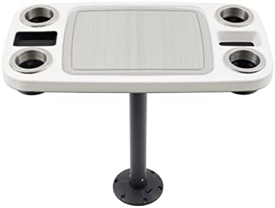 Manufacturers' Select ITC Boat Table Set - 18"x34" Removable Pontoon Boat Table with Center Non-Slip Mat, Pedestal Leg, 4 Drink Holders