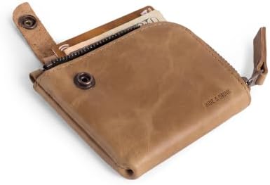 Hide & Drink, Leather Zippered Wallet, Holds Up to 6 Cards Plus Folded Bills, Pouch Organizer, Cash Holder, Travel Essentials, Mini, Pocket-Size, Handmade (Bourbon Brown)