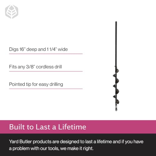 Yard Butler IREA-4 Roto Earth 18” Auger Drill Bit - Digging Tool for Effortless Bulb Planting - Multi-Use Drill - Heavy-Duty Garden Tool - Power-Coated Steel - Rust-Resistant | Powder-Coated Steel Digging Tool, Rust-Resistant, Digs Medium-Depth Holes for…