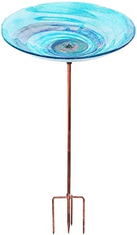 VCUTEKA Glass Bird Bath Outdoor BirdBath Garden Birdfeeder with Metal Stake