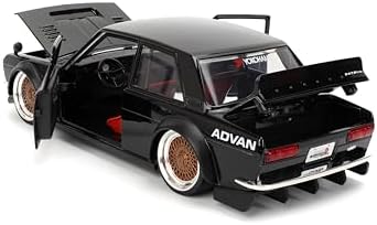 Jada Toys JDM Tuners 1:24 Scale Die-Cast 1973 Datsun 510 – Opening Doors, Detailed Interior, Rubber Tires, Collectible for Ages 8+(Gloss Black)