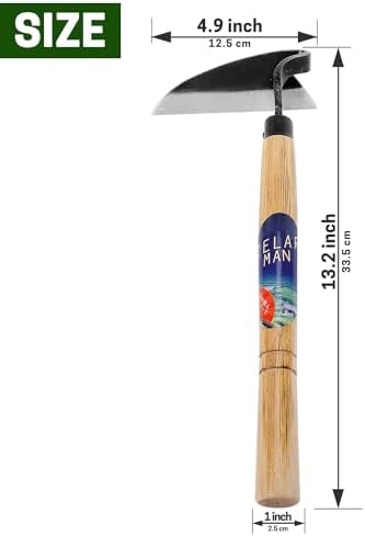 Garden Weeding Sickle/Hand Hoe, Gardening Cutting Grass Sickle, Japanese Sickle Style Hand Weeder Tool with Thick Blade&Wooden Handle