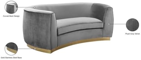 Meridian Furniture Julian Collection Modern | Contemporary Velvet Upholstered Loveseat with Stainless Steel Base in Rich Gold Finish, Black, 70" W x 34" D x 28" H