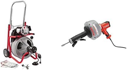RIDGID K-400 Drain Cleaning 115-Volt Drum Machine Kit with AUTOFEED Control and C-32IW 3/8" x 75' Cable, Grey and Red