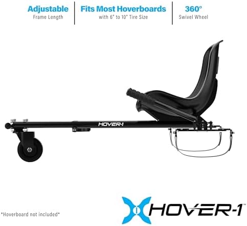 Hover-1 Buggy Hoverboard Attachment - Compatible with Most 6.5" & 8" Electric Hoverboards, Hand-Operated Rear Wheel Control, Adjustable Frame & Straps