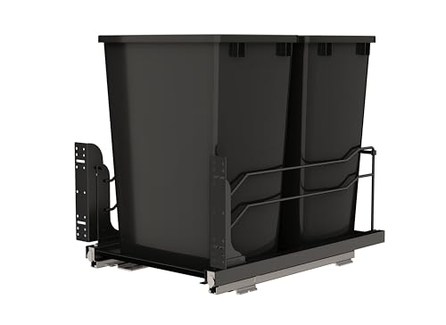 Rev-A-Shelf Double Pullout Trash Can w/Soft-Close Slides, 14.5" Min Opening | Large Capacity Garbage/ Recycling Waste Bins for Under Kitchen Cabinets, Heavy Gauge Wire Construction, 53WC-1835SCDM-217