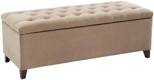 Madison Park 49" Upholstered Storage Bench, Button Tufted End of Bed Bench with Storage, Dual Spring Soft-Close Lid, Bedroom Bench for Queen King Bed, Entryway Living Room, Grey