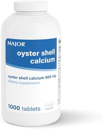 MAJOR Oyster Shell Calcium 500mg, Gluten-Free, 1000 Tablets (1-Pack) | Dietary Supplement for Bone Health and Joint Support, Mineral Supplement, Helps Support Healthy Calcium Levels