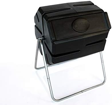 FCMP Outdoor 37 Gallon 1 Piece Plastic Single Chamber Roto Tumbling Composter Outdoor Elevated Rotating Garden Compost Bin, Black