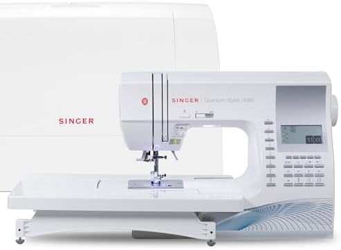 SINGER® Quantum Stylist 9960 Computerized Sewing & Quilting Machine | Hard case, extension table, 13 presser feet included, 600 stitches, 5 fonts, LED light, metal frame, 13 one-step buttonholes