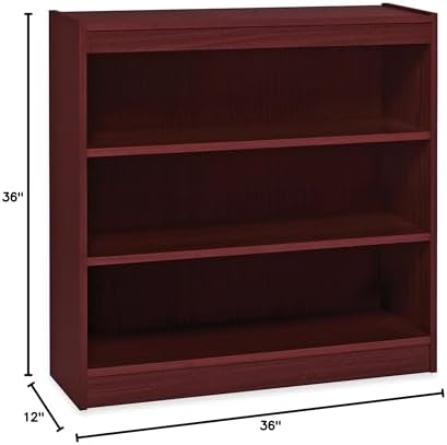 Lorell 3-Shelf Panel Mahogany Bookcase, 36" x 12" x 36"