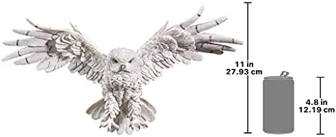 Design Toscano Mystical Snowy Owl Bird Indoor/Outdoor Wall Frieze Sculpture, Medium, 19 inches wide, 11 inches tall, Cast Stone Resin, White Finish