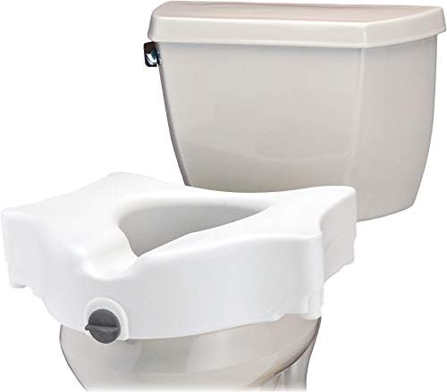 NOVA Toilet Seat Riser with Arms – Adds 5” Height, Raised Toilet Seat with ON/Off Front Lock, Adjustable & Removable Padded Arms (17.75”–20”), 300 lb Capacity, Safety Aid for Seniors