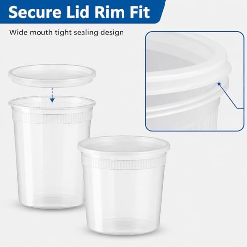 Basix Deli Containers with Lids, 32 Oz Leakproof Plastic, 24 Count | Microwave & freezer safe, for soup, snacks, leftovers, takeout & picnics