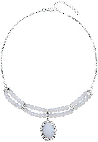 Gemstones Mix Silvertone Beaded Necklace for Women Jewelry Size 18-20" Birthday Gifts