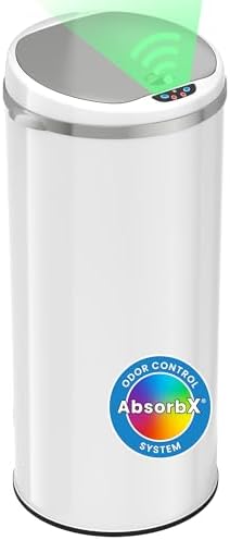 iTouchless 13 Gallon Touchless Sensor Kitchen Trash Can with Odor Control System, Brushed Stainless Steel, Round Garbage Bin for Home or Office - IT13RCB