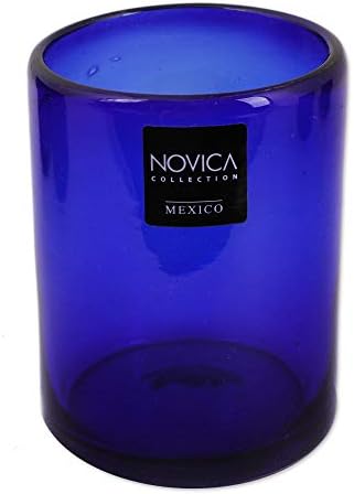 NOVICA Artisan Crafted Hand Blown Blue Recycled Glass Tumbler Glasses, 12 Oz 'Cobalt Dreams' (Set Of 6)