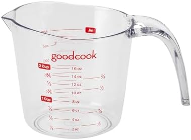 GoodCook Everyday 4-Cup Liquid Measuring Cup, Clear Plastic with Easy-to-Read Markings, Tapered Pour Spout, Comfortable Handle, Measures in Cups, Ounces, Pints, and Milliliters
